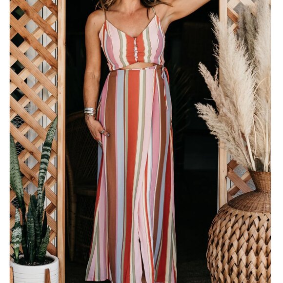 Lush Colorful Striped Maxi Wrap Dress - Size M - Picture 1 of 7